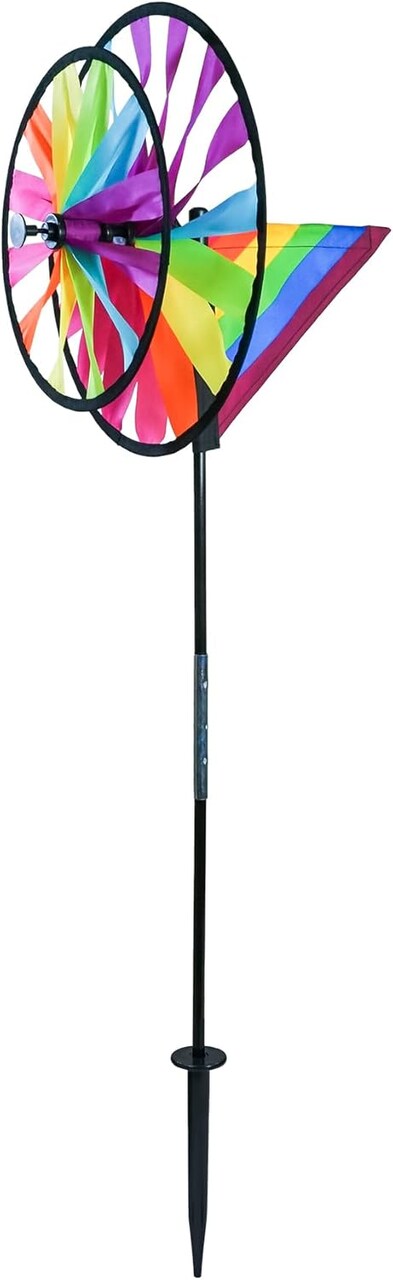 In the Breeze 2613 — 13-inch Fiesta Double Spinner with Wind Sail — Colorful Pivoting Wind Spinner for Yards and Gardens